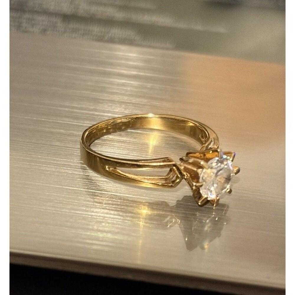 14K Yellow Gold Ring Cubic Zirconia Solitaire Engagement Size 6 585 Vintage - Picture 13 of 14